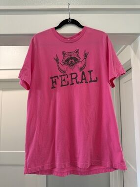 Bella Canvas Hot Pink "Feral" Raccoon Graphic Tee